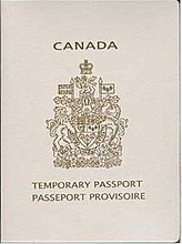 جلد پاسپورت موقت کانادا روکش سفید رنگ با تاج طلایی رنگ است. متن بالای نشان «کانادا» و «گذرنامه موقت» و «ضواب گذرنامه» در زیر نشان نوشته شده است.