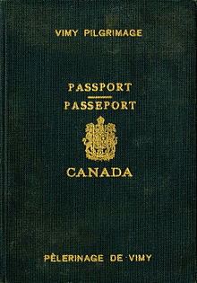 گذرنامه ویژه ای که به منظور شرکت در زیارت ویمی در سال 1936 صادر شده است